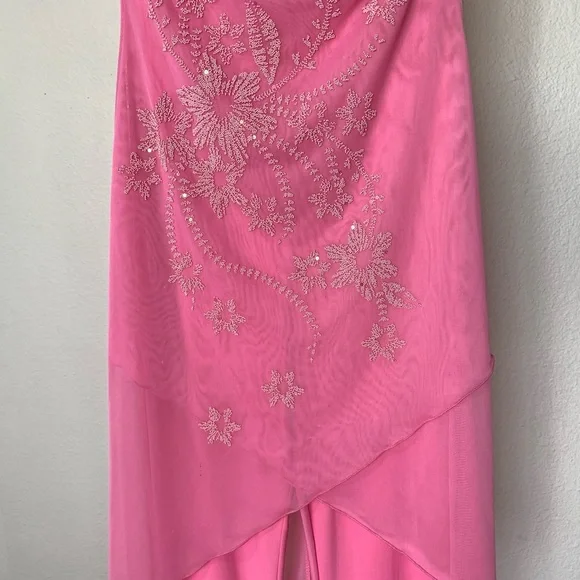 Y2K 2000s Jumpsuit Candy Pink Beaded Layered One Piece Vintage Dead stock ABBA - Picture 2 of 6